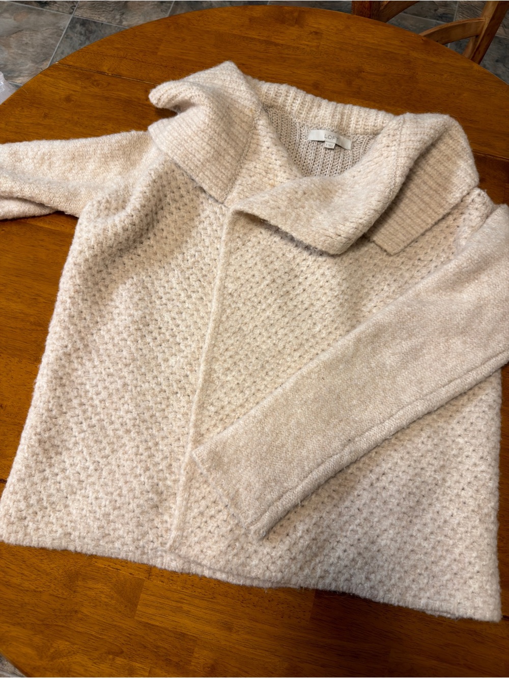 LOFT Cream Textured Shawl-Collar Sweater